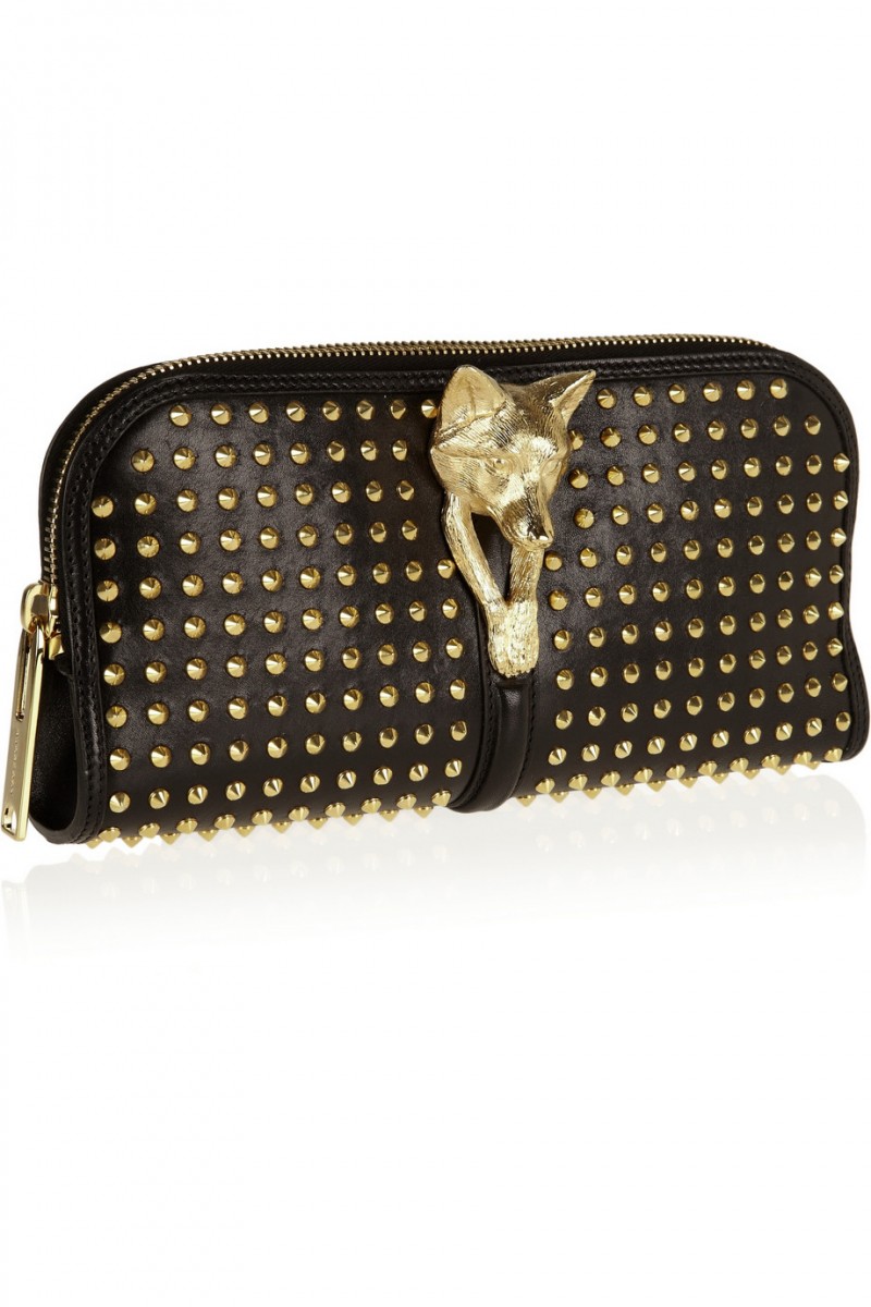 Burberry Studded Leather Clutch with Fox Embellishment